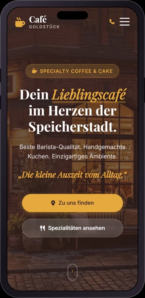 Café Goldstück auf dem Smartphone