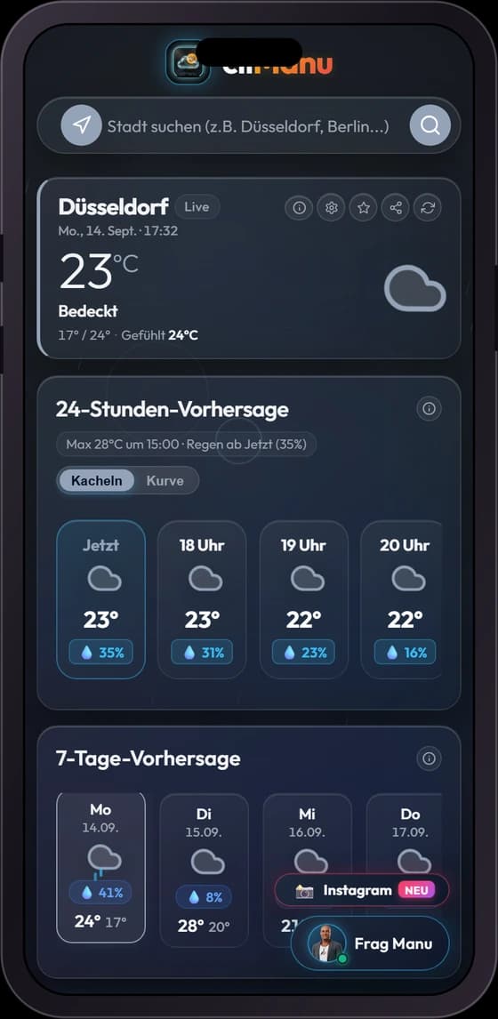 cliManu: Wetter Web-App auf dem Smartphone