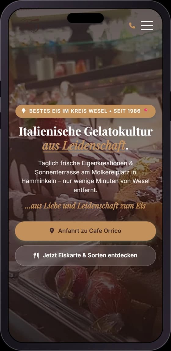 Eiscafé Orrico auf dem Smartphone